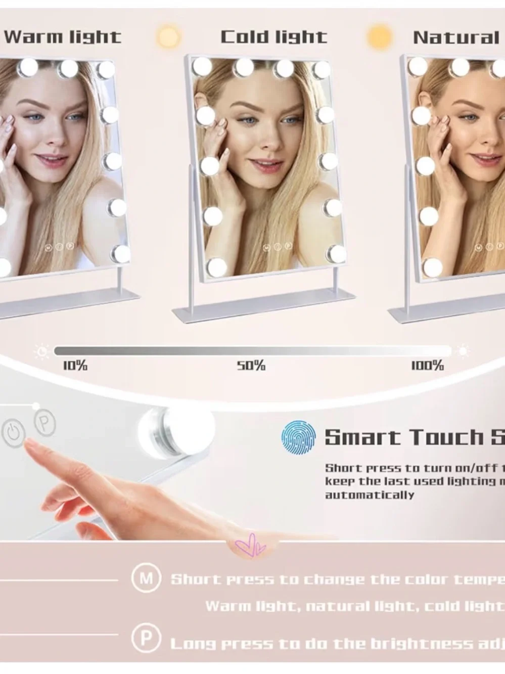 White LED Hollywood Vanity Mirror with Lights